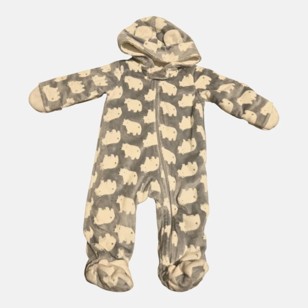 Carter 9M Gray Baby Bear Hooded Onesie